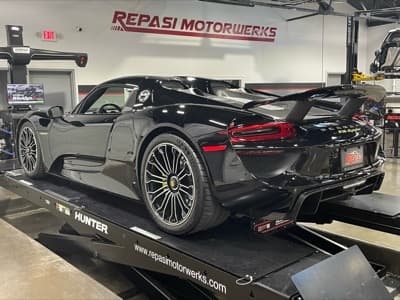 Porsche 918 Spyder Weissach package on Hunter alignment rack