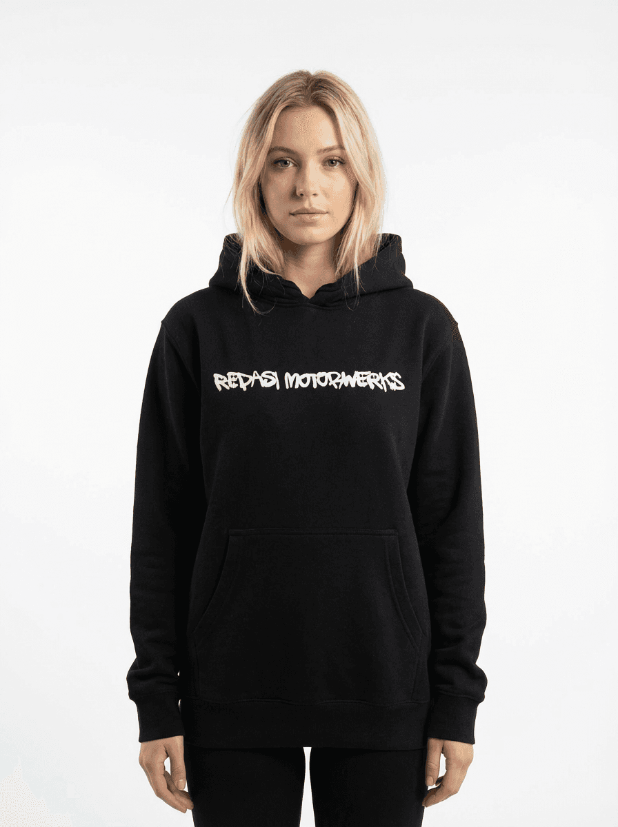 Female model wearing Money For Porsche hoodie front view