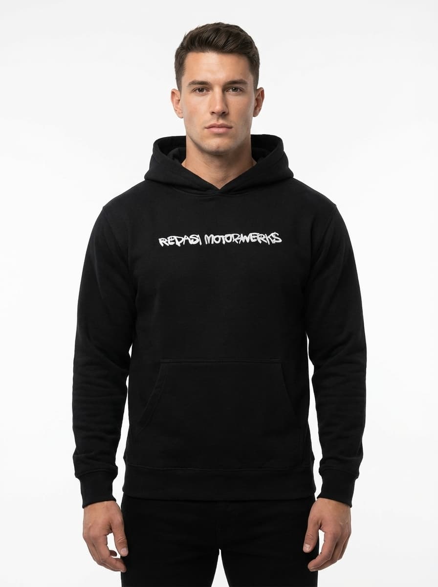 Male model wearing Money For Porsche hoodie front view