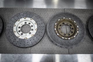 Close-up of Surface Transforms carbon ceramic rotor mounted on Carrera GT hub