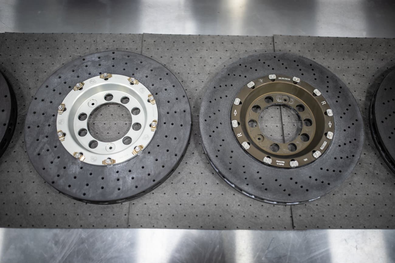 Detail of carbon ceramic friction surface on Surface Transforms rotor