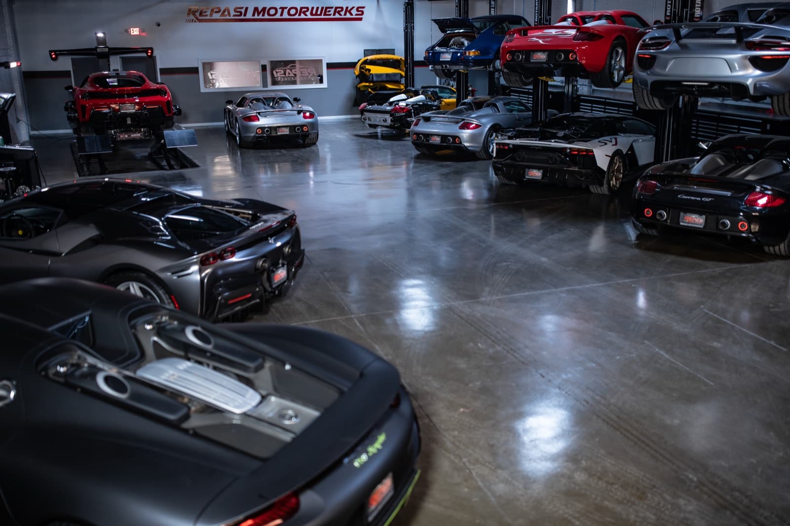 Supercars at Repasi Motorwerks including LaFerrari and Carrera GTs