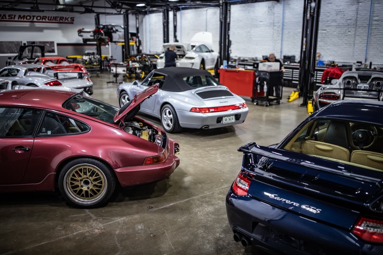Multiple Porsches stored safely at Repasi Motorwerks