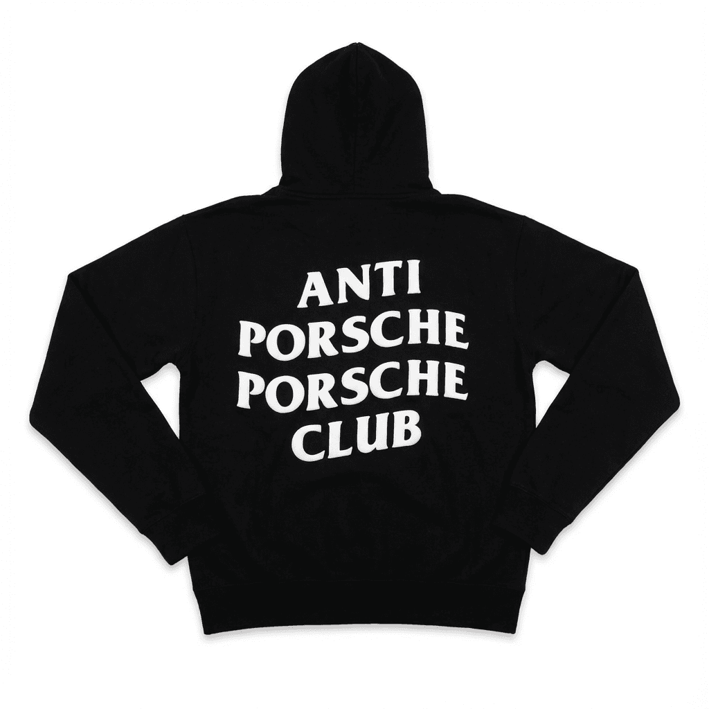 Anti Porsche Porsche Club hoodie flat lay