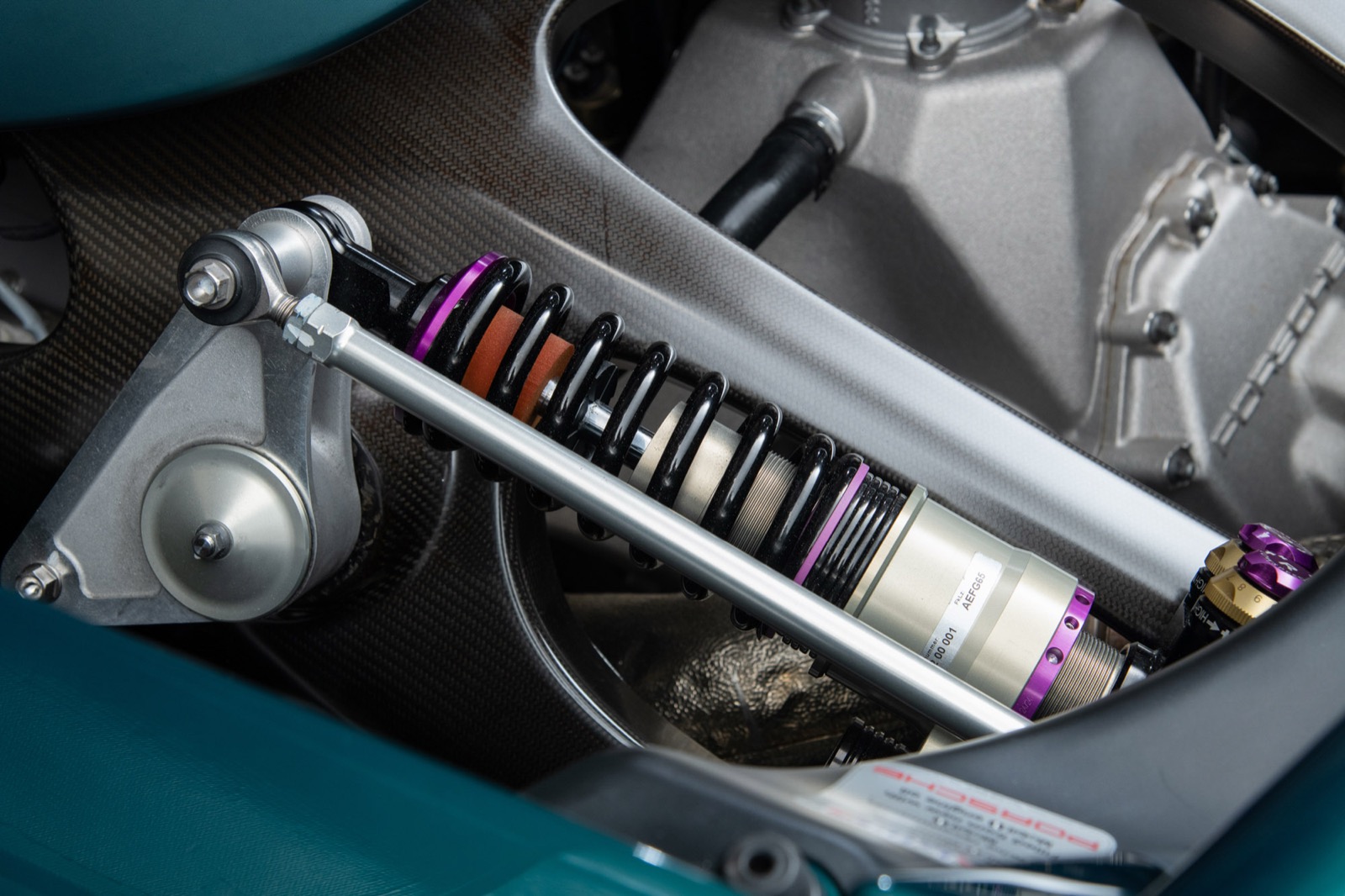 KW suspension coilover with purple anodized hardware in Canepa Carrera GT SC
